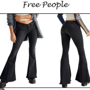 Free People Washed Black Flare/Bell Bottom Jeans